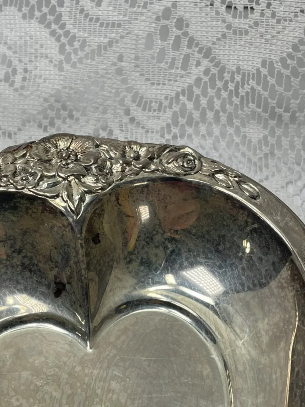 Vintage Laurel Mist 648 Silver Heart Shaped Candy Dish 7.25